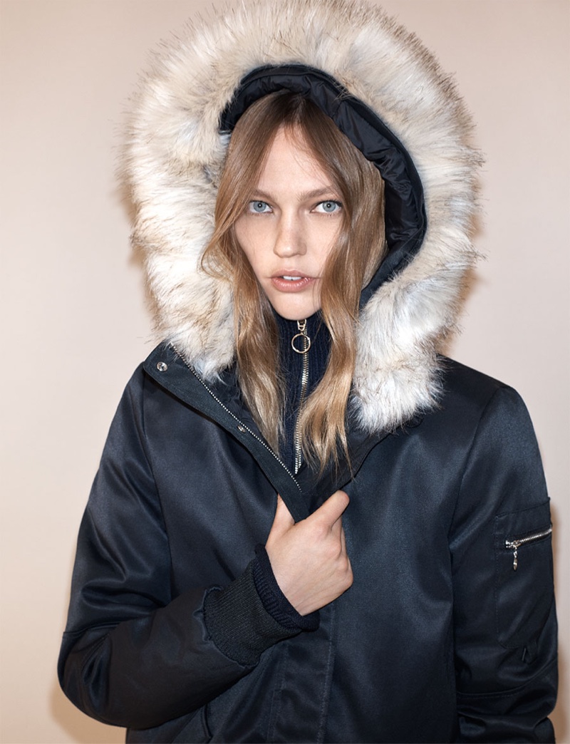 Zara down parka with a hood and ribbed cardigan