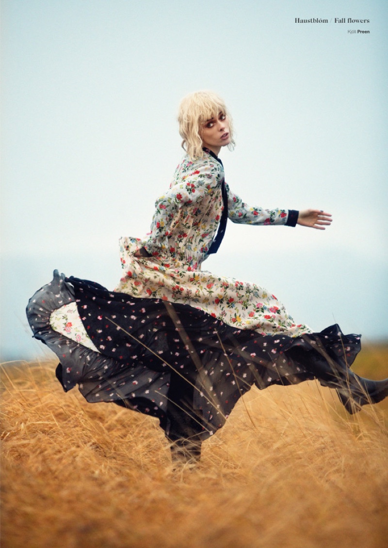 Striking a pose, Coco Rocha models Preen floral print dress