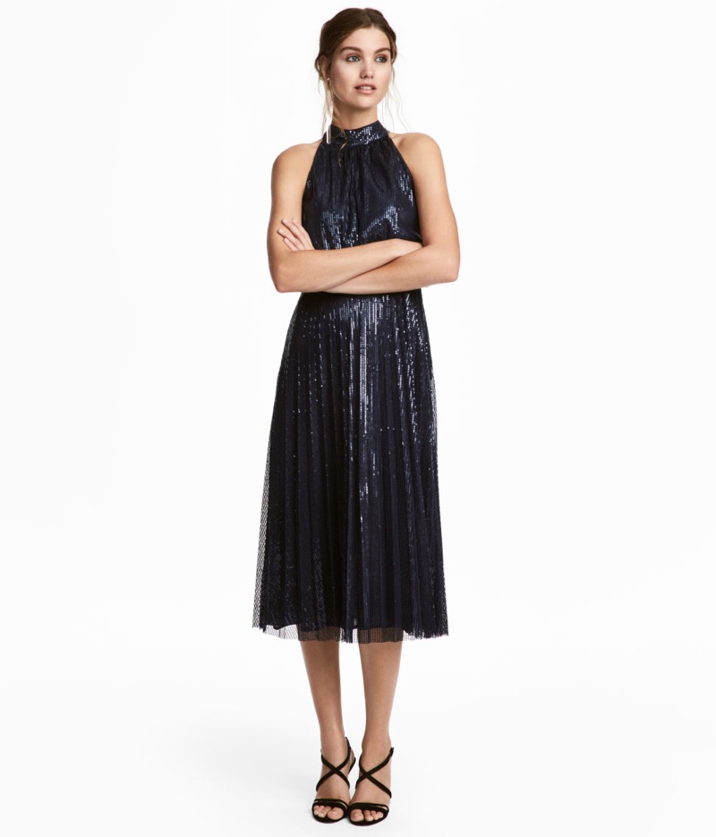 H&M Sequined Dress in Dark Blue $99