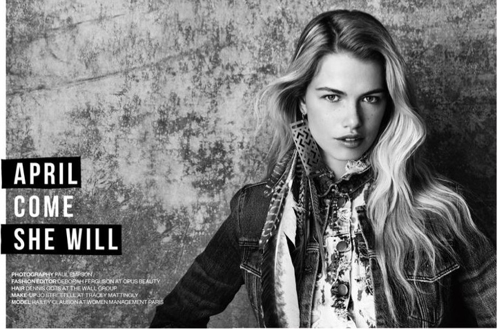 Model Hailey Clauson poses in denim looks for the fashion editorial
