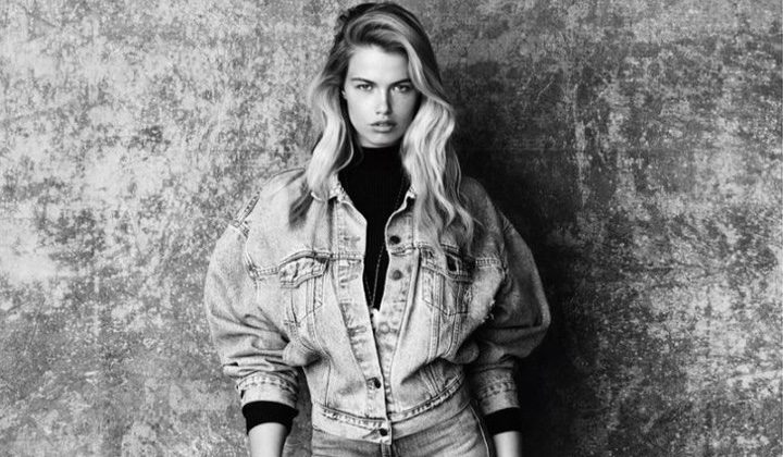 Flaunting her legs, Hailey Clauson wears Levi’s jacket and J Brand shorts