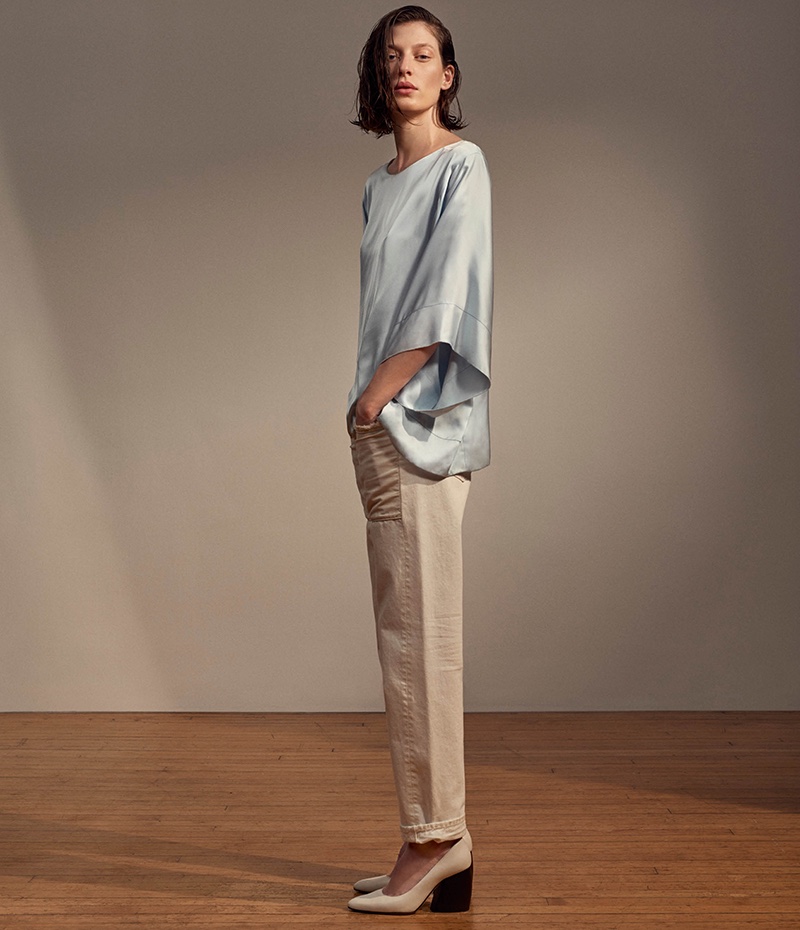 Helmut Lang Kimono Sleeve Top, Inside-Out Straight Jeans and Bambe Leather Pumps