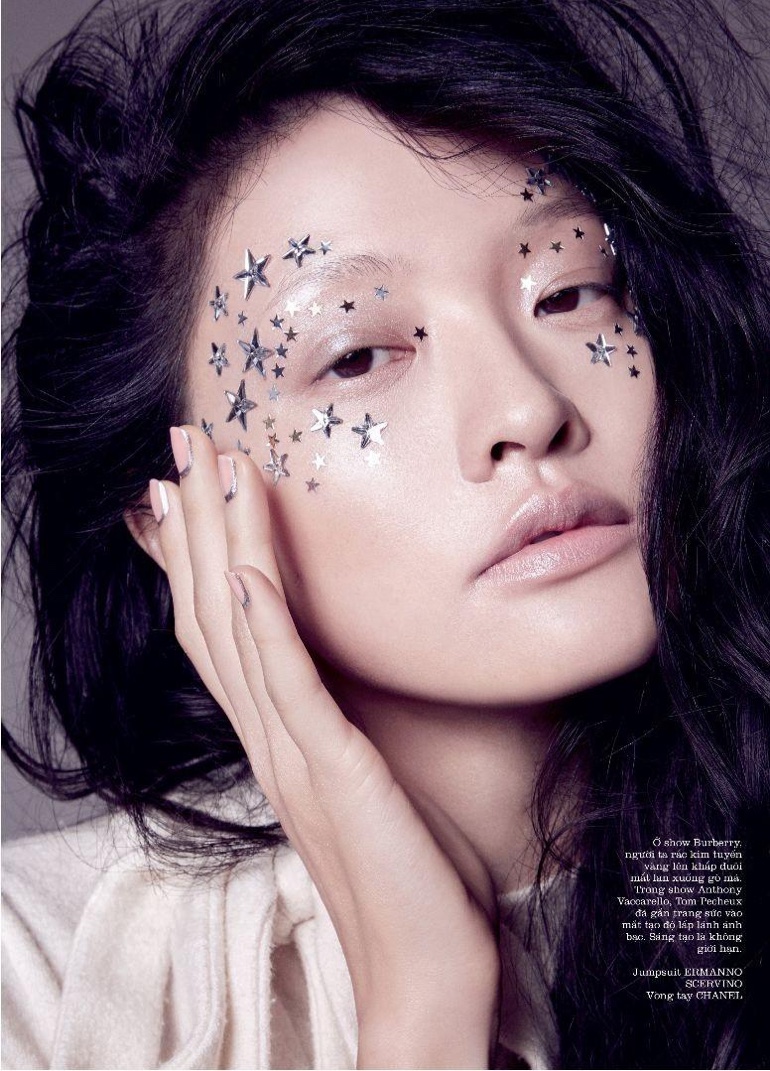 With a face decorated with stars, Hilda Lee shines in this beauty shot