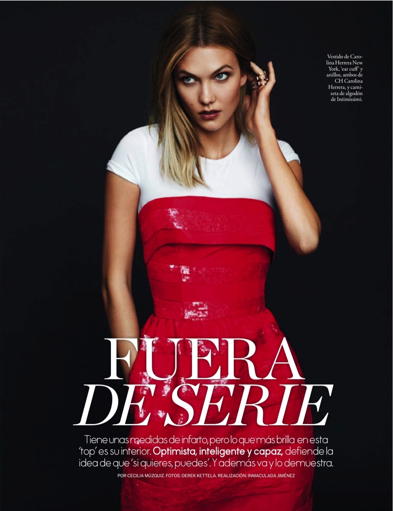 Karlie Kloss models Carolina Herrera dress and Intimissimi top