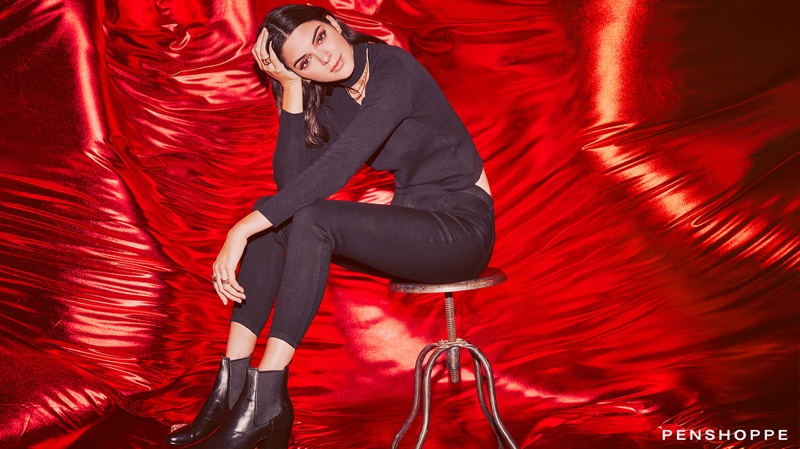 Wearing all black, Kendall Jenner poses for Penshoppe