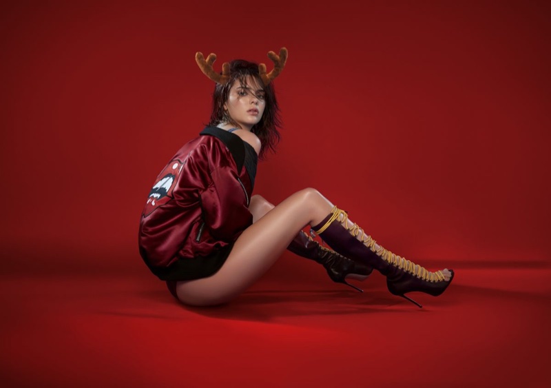 Wearing reindeer ears, Kendall Jenner poses for LOVE's 2016 advent calendar