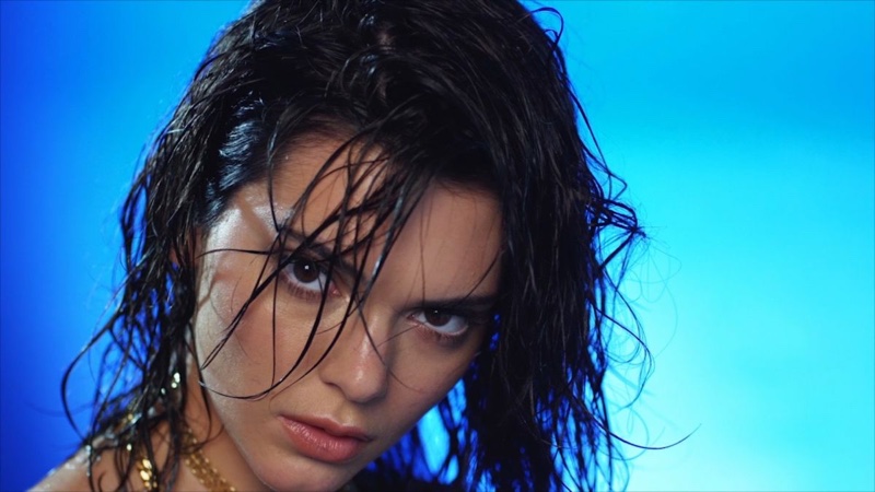 Model Kendall Jenner smolders with a wet hairstyle