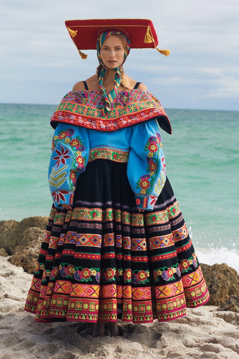 Embracing print, Natasha Poly poses in Juan Gatti costume