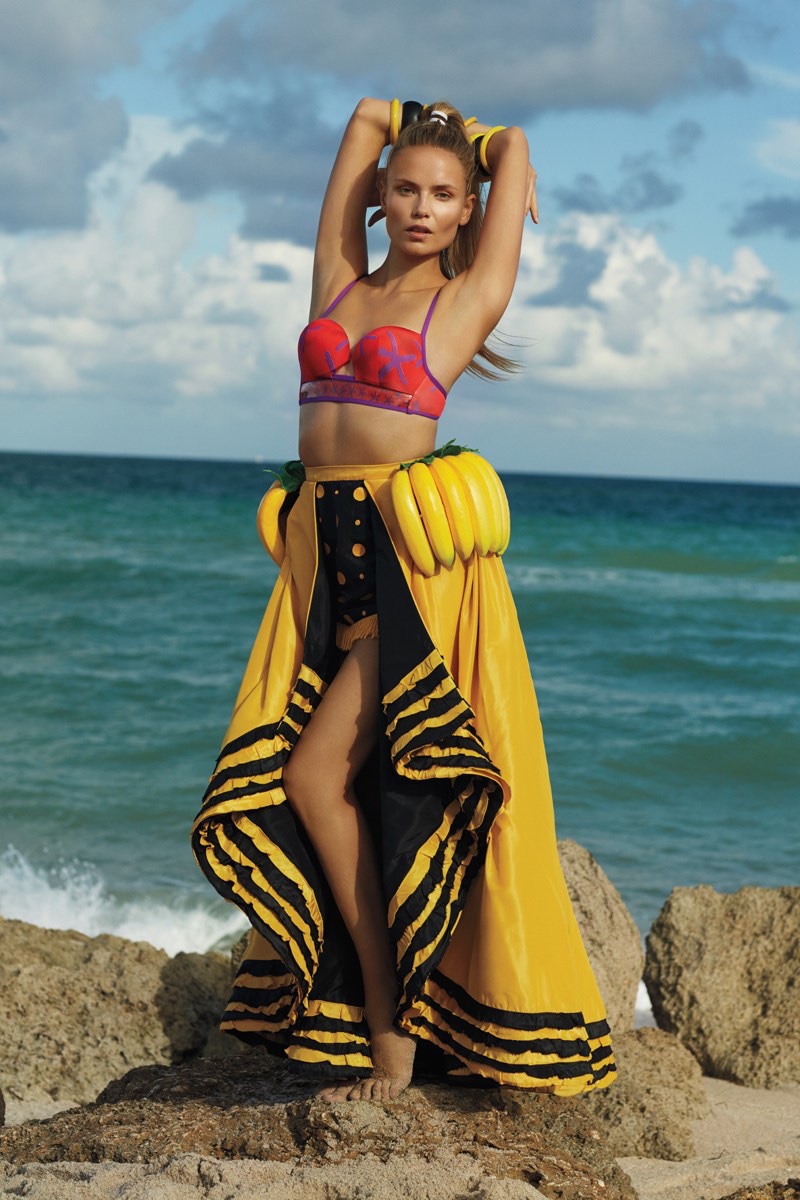 Channeling the Chiquita banana girl, Natasha Poly wears La Perla bikini top