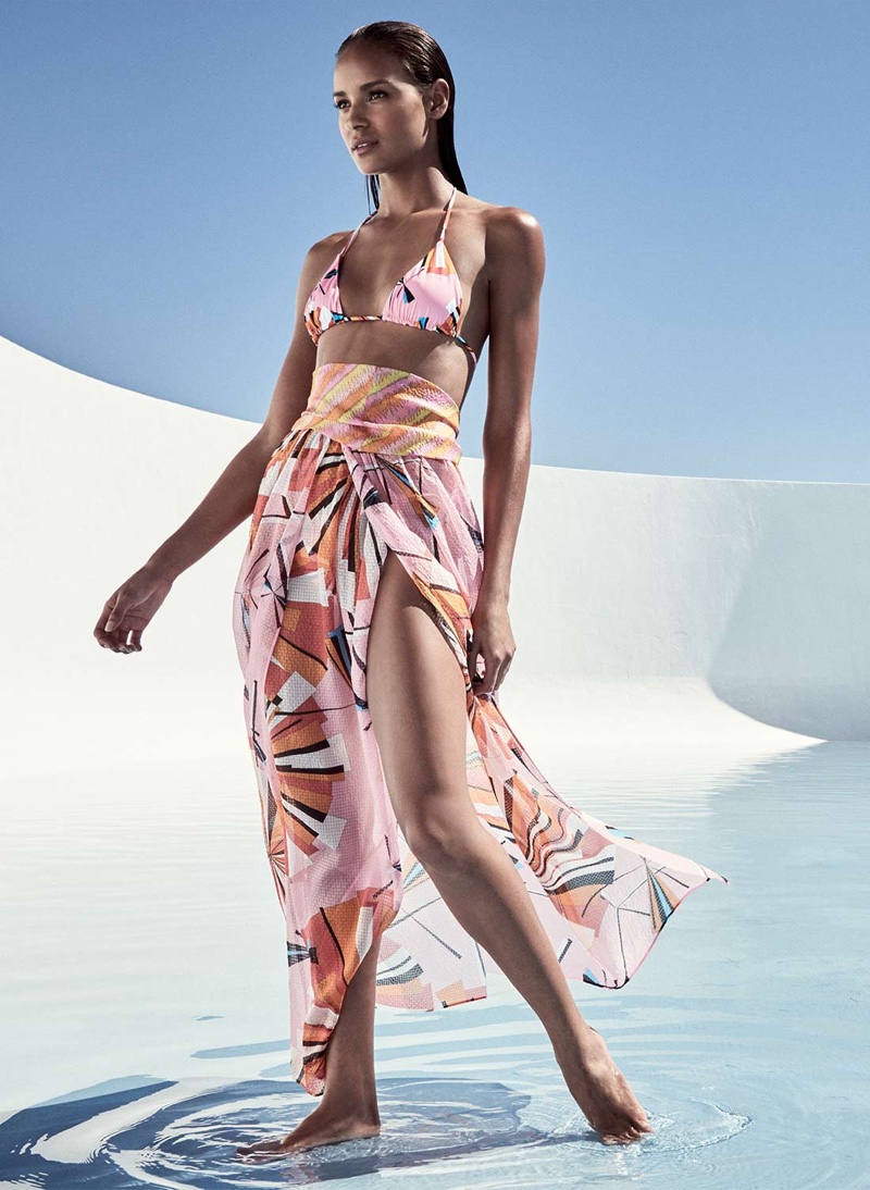 Emilio Pucci Parasol Printed String Bikini Set and Parasol Silk Maxi Coverup Skirt