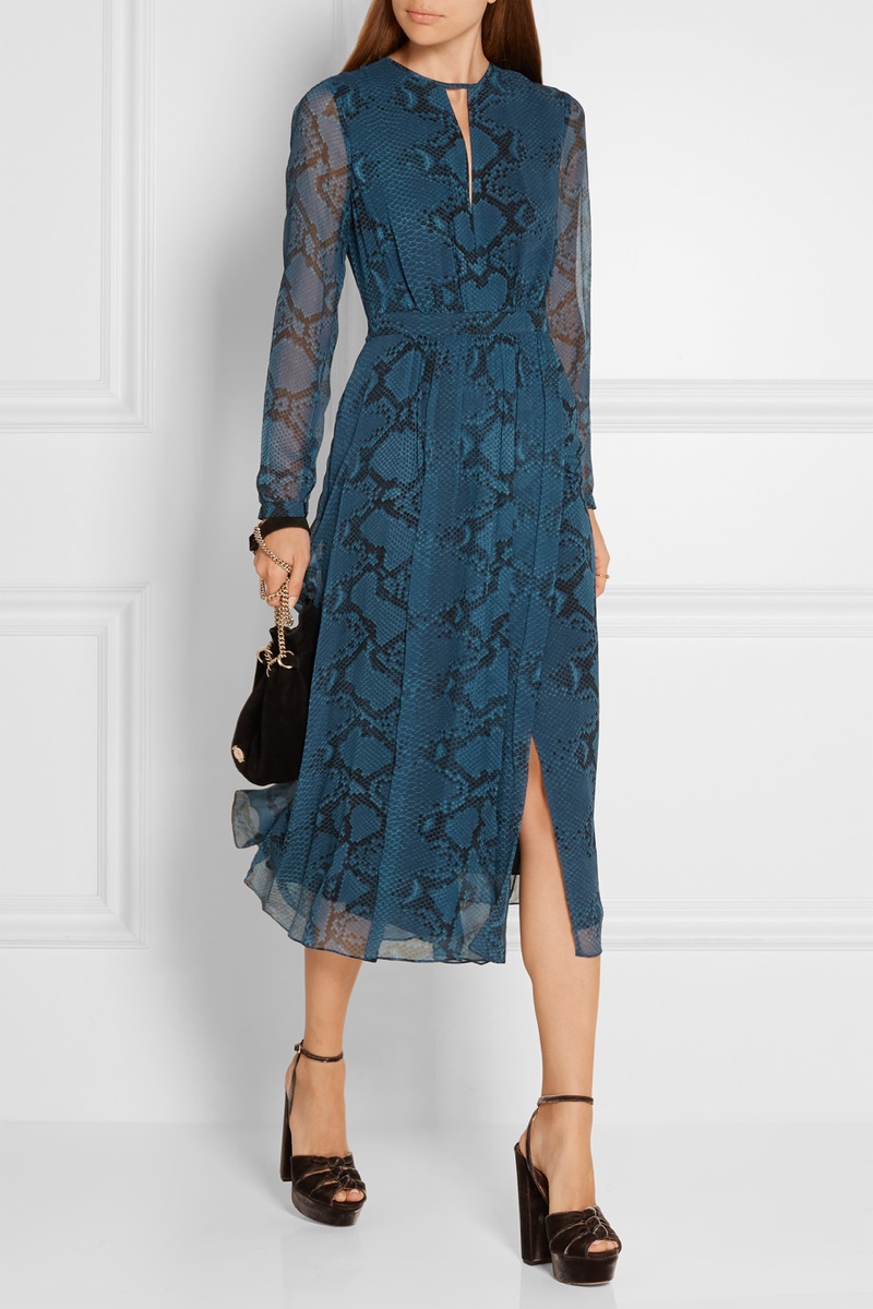 Burberry Snake Print Silk Chiffon Midi Dress