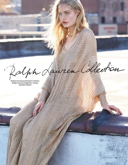 Camilla Christensen Wears the Spring Collections in ELLE Russia Camilla Christensen wears Ralph Lauren Collection caftan with Jennifer Fisher necklace