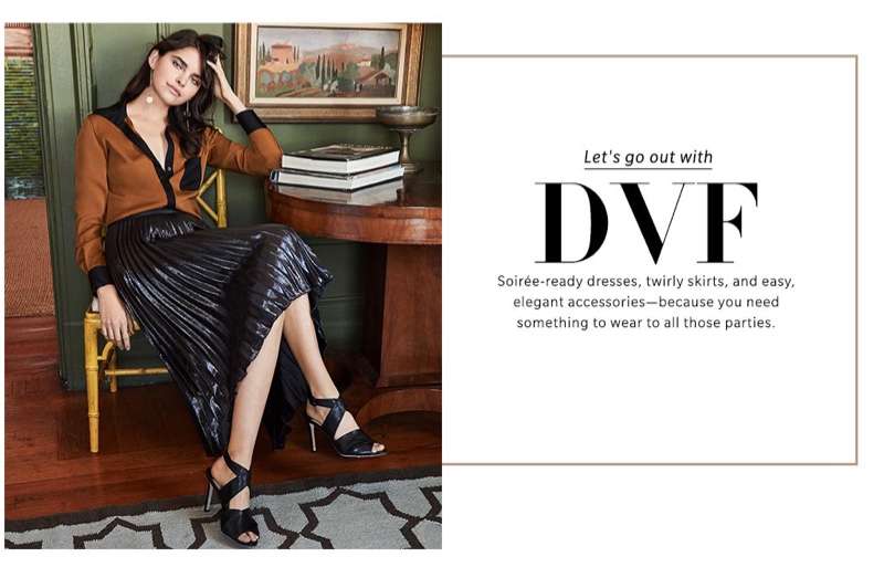 Diane von Furstenberg Carter Silk Blouse, Heavyn Skirt and Sondrio Sandals; Cloverpost Flurry Earrings
