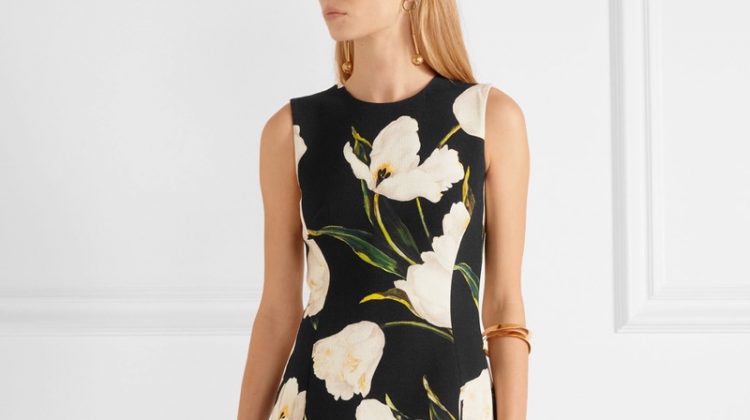 Dolce & Gabbana Floral Print Wool Crepe Mini Dress