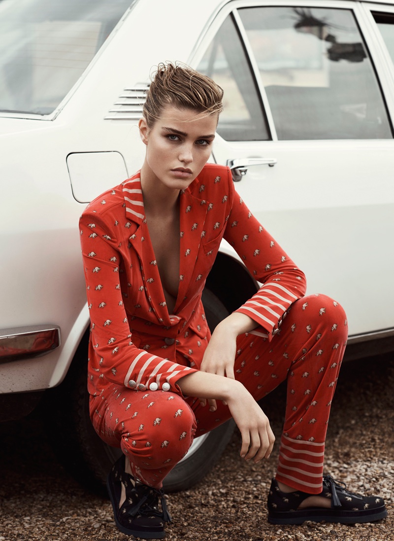 Luna Bijl wears embellished suiting in Emporio Armani's spring-summer 2017 campaign
