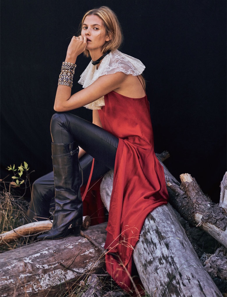 Estee Rammant models DKNY dress, Philosophy di Lorenzo Serafini lace collar and Manila Grace leggings