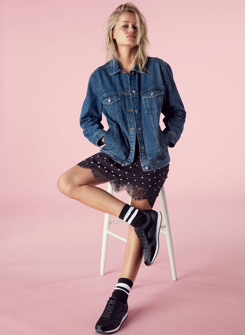 H&M Denim Jacket, Slip-Style Dress and Sneakers
