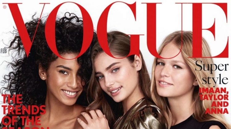 Imaan Hammam, Taylor Hill & Anna Ewers on Vogue UK February 2017 Cover