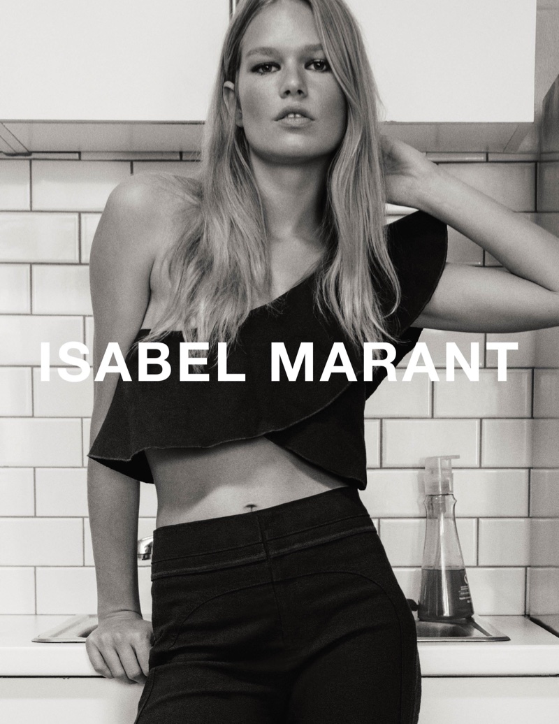 Anna Ewers wears black two-piece in Isabel Marant's spring-summer 2017 campaign