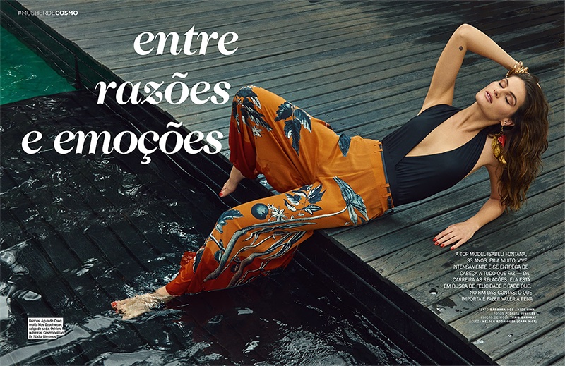 Model Isabeli Fontana wears Mos Beachwear swimsuit, Osklen trousers and Agua de Coco earrings