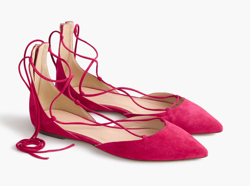 These suede lace-up pointed-toe flats go perfect with jeans or skirts