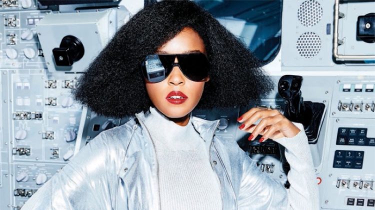 Janelle Monae wears Daniel Silverstain coat, Carven sweater and Akris skirt