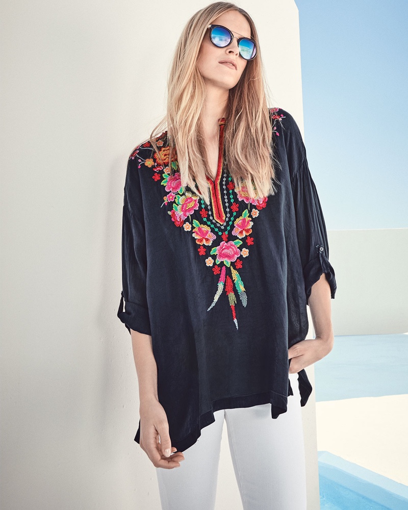 Johnny Was Blossom Tab Sleeve Embroidered Blouse
