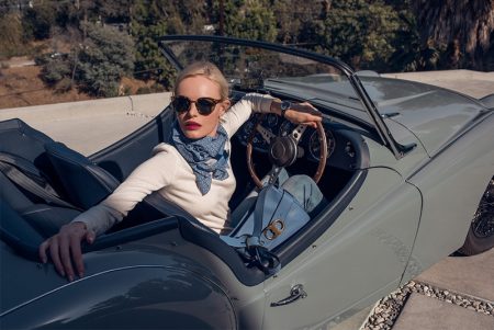 Kate Bosworth Looks Chic with Tory Burch’s ‘Gemini Link’ Collection Tory Burch Iberia Cashmere Sweater, Gemini Link Striped Oblong Scarf, Gemini Link Shoulder Bag and Collins Double-Wrap Watch, Navy Leather/gold-Tone, 32 Mm