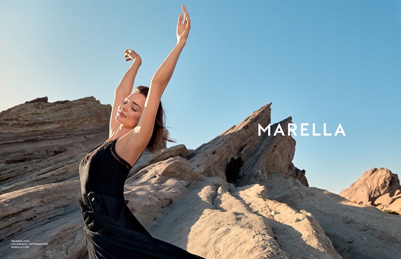 Photographed by Ryan McGinley, Miranda Kerr poses in the Californian desert for Marella’s spring 2017 campaign