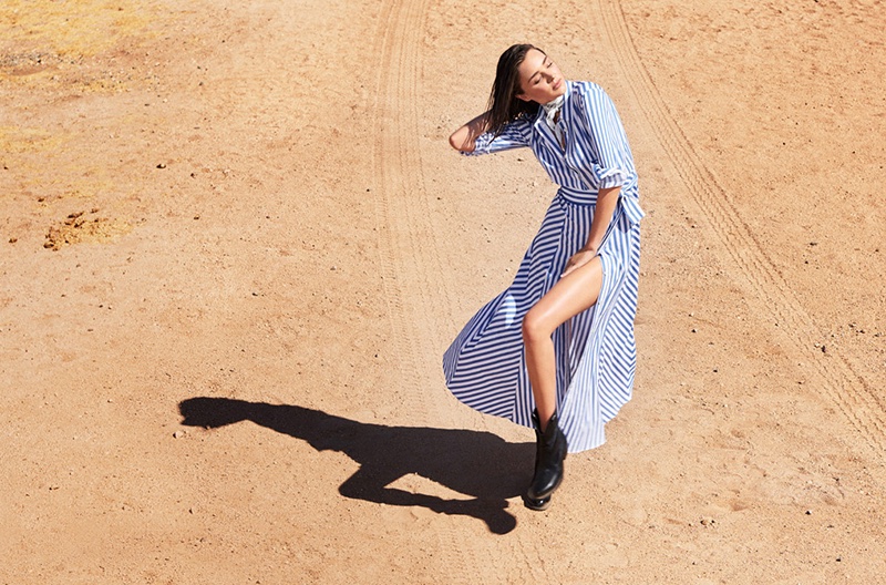 Miranda Kerr models Marella’s Bacillo dress featuring bold stripes