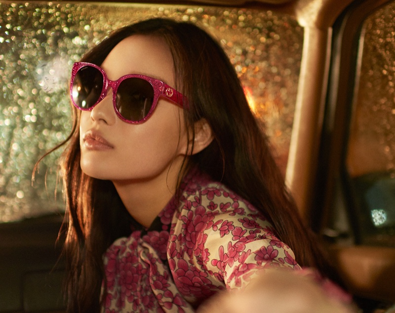 Ni Ni wears glittered sunglasses in Gucci's spring 2017 eyewear campaign