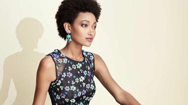 Oscar de la Renta Floral-Embroidered Sleeveless Cocktail Dress and Dahlia Resin Drop Earrings