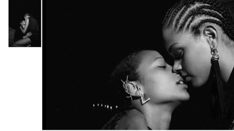 Selena Forrest and Hiandra Martinez share a kiss in Saint Laurent's spring-summer 2017 campaign