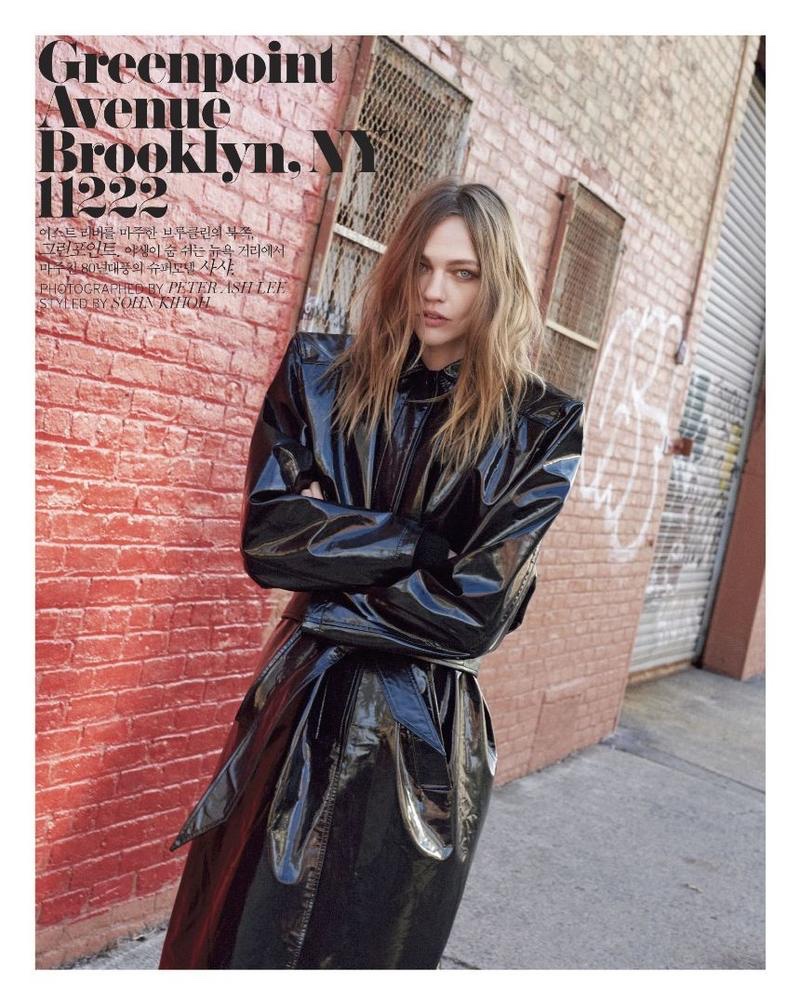 Captured in Brooklyn, New York, Sasha Pivovarova wears Balenciaga in the fashion editorial