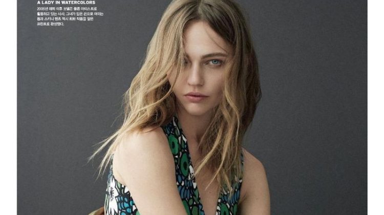 Sasha Pivovarova wears Balenciaga floral print top and pants