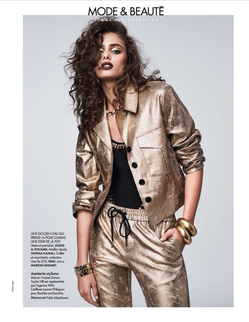 Taylor Hill shines in Zadig & Voltaire jacket and pants with Norma Kamali swimsuit