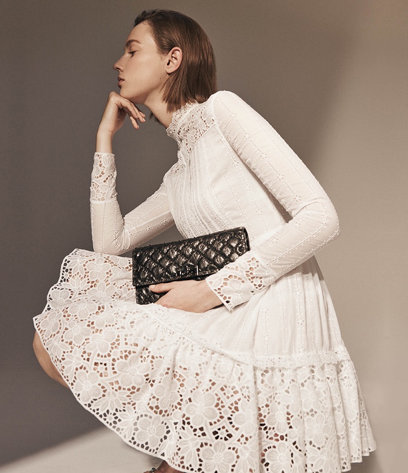 Valentino Lace-Detailed Cotton-Blend Dress and Rockstud Spike Shoulder Bag