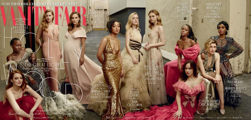 Emma Stone, Lupita Nyong’o, Amy Adams and Natalie Portman. Ruth Negga, Dakota Fanning and Elle Fanning. Dakota Johnson, Aja Naomi King, Greta Gerwig and Janelle Monae on Vanity Fair 2017 Hollywood Issue Cover