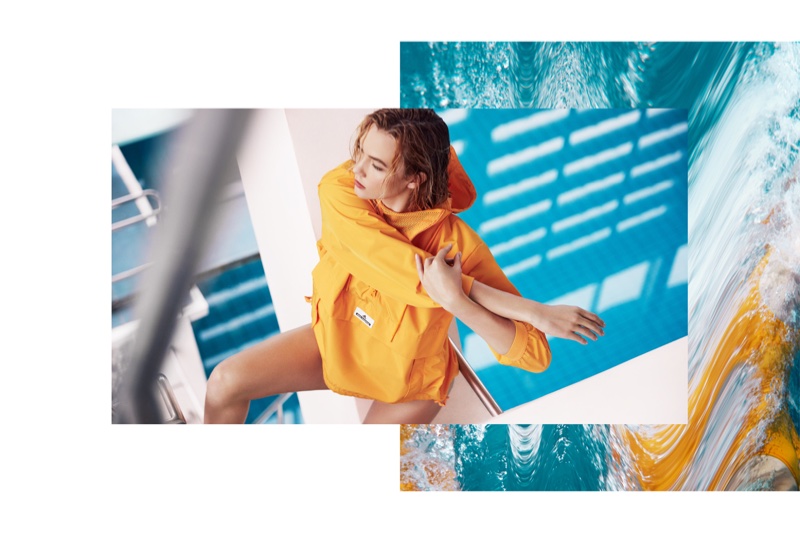 Karlie Kloss wears hooded sweatshirt in adidas by Stella McCartney spring 2017 campaign