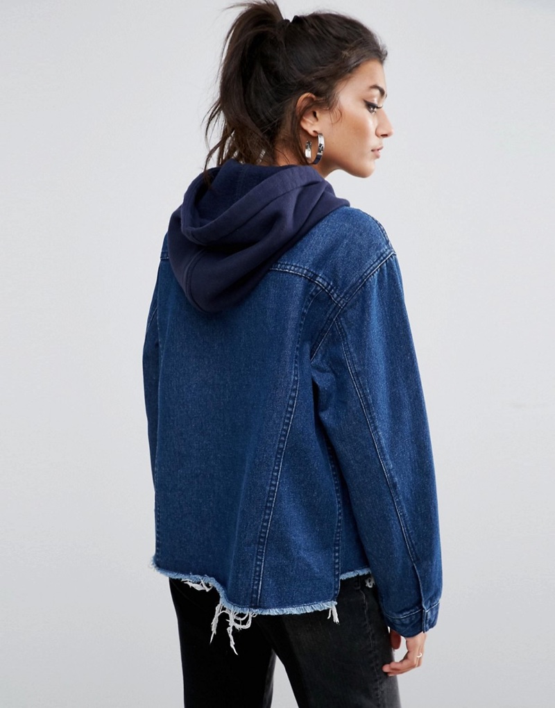 This Denim Hooded Jacket with Raw Edges is a great go-to piece