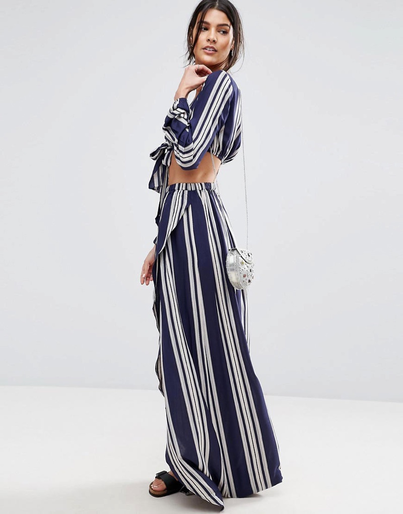 Stand out from the crowd with a Striped Beach Long-Sleeve Top & Maxi Skirt