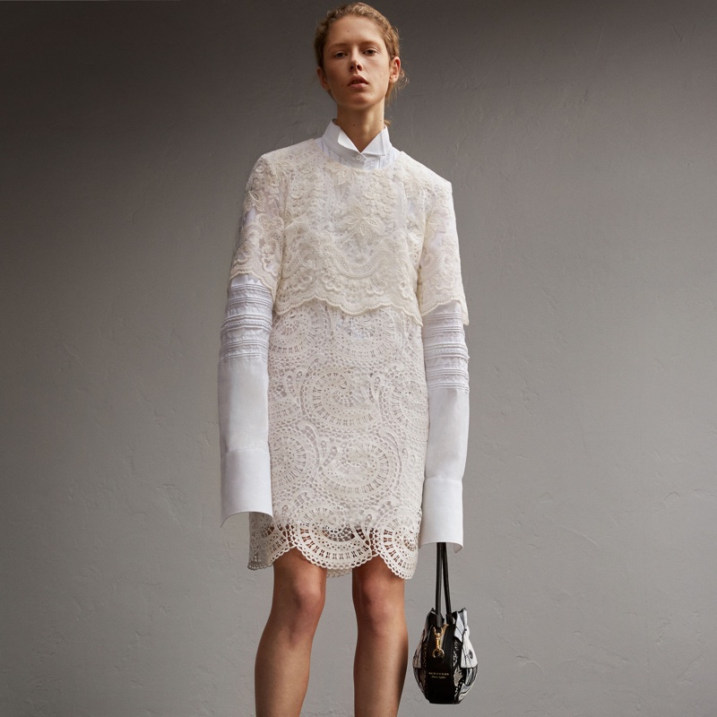 Burberry Layered Macrame Lace Shift Dress