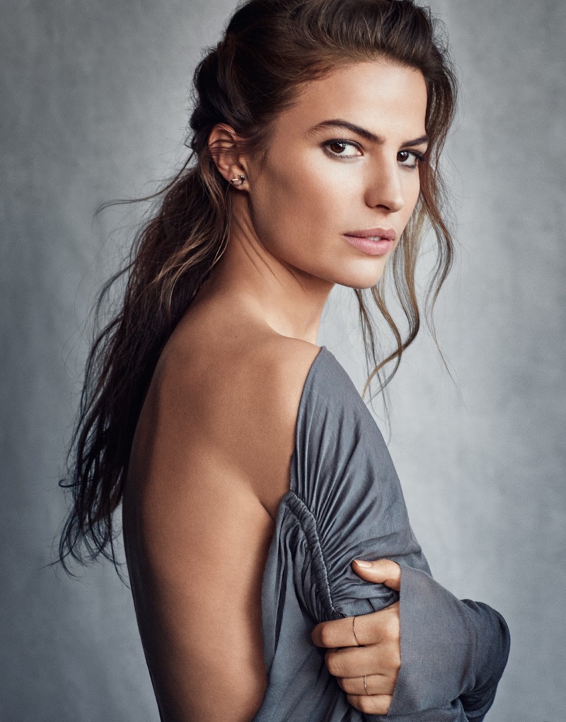 Flaunting her back, Cameron Russell wears Rick Owens dress and Maria Black earring