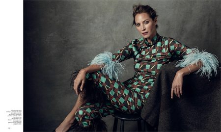 Christy Turlington Looks Beyond Elegant in Harper's Bazaar Spain Christy Turlington models Prada printed shirt and pants