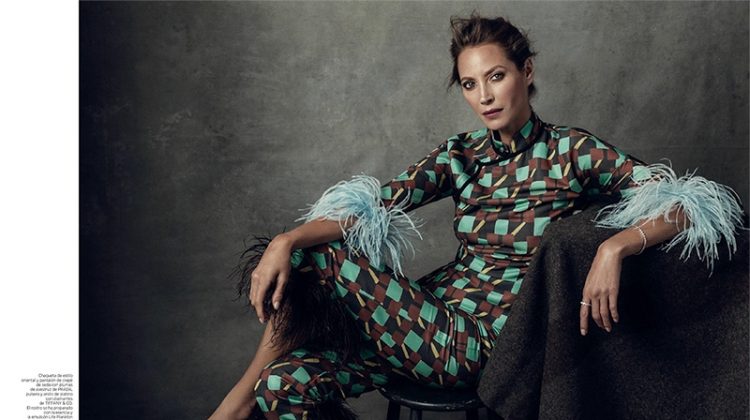 Christy Turlington models Prada printed shirt and pants