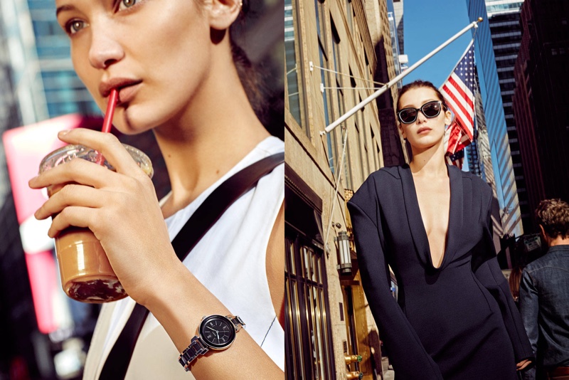 Posing in midtown Manhattan, Bella Hadid fronts DKNY’s spring 2017 campaign
