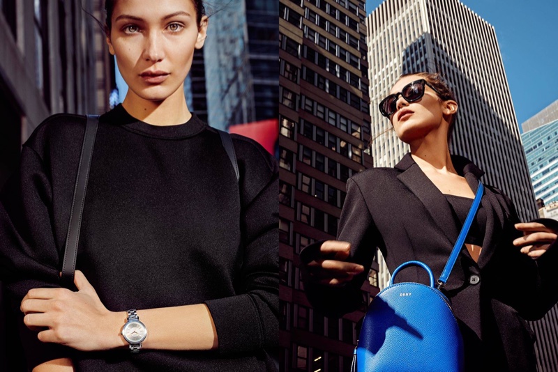 Model Bella Hadid poses in chic black styles for DKNY’s spring 2017 campaign
