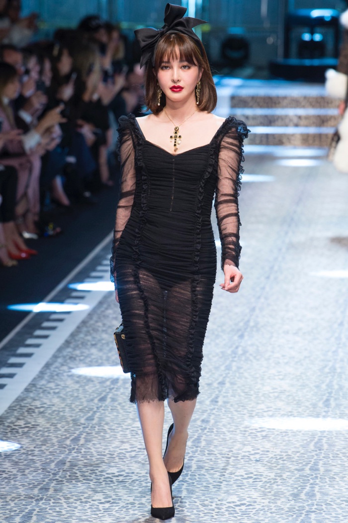 Black cocktail dress with ruching from Dolce & Gabbana’s fall-winter 2017 collection