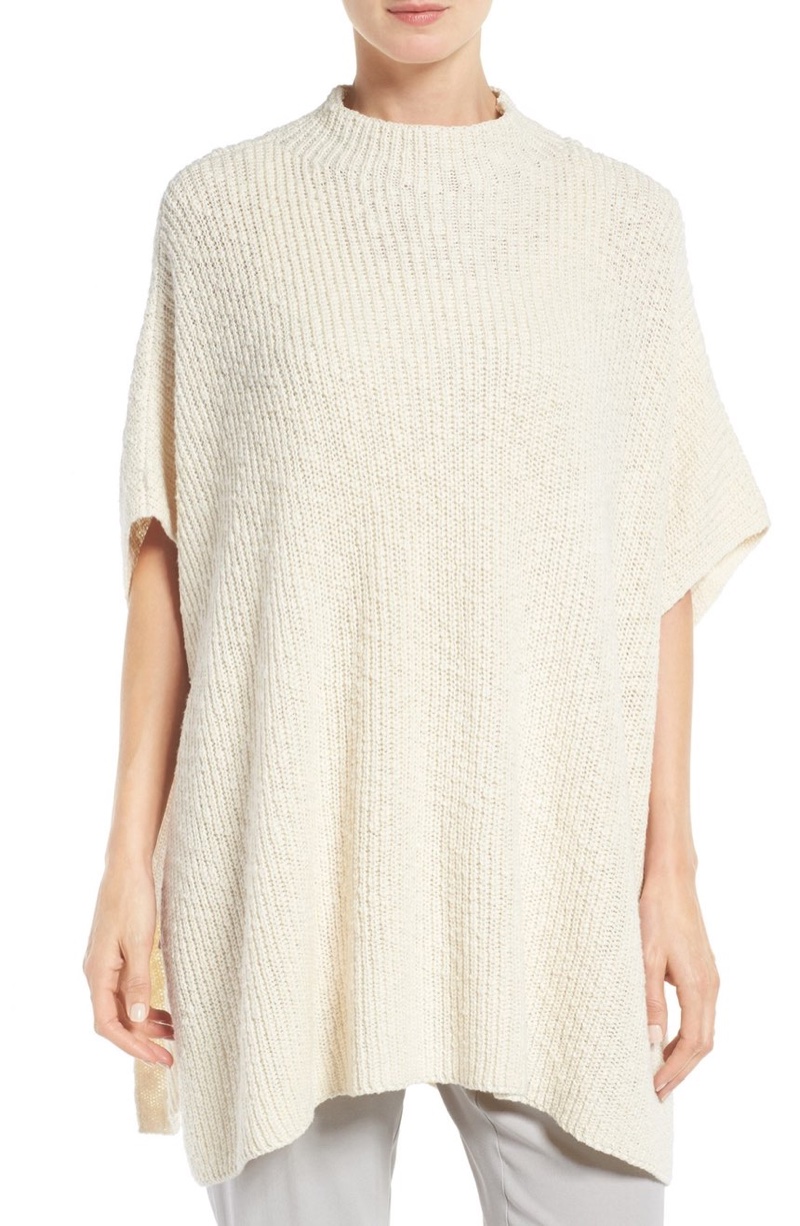 Eileen Fisher Nubble Knit Cotton Funnel Neck Poncho