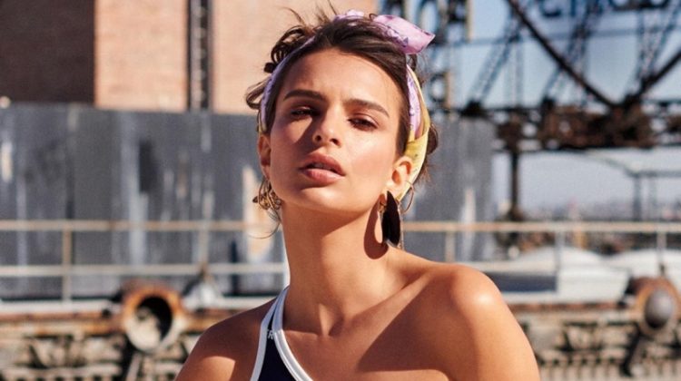 Emily Ratajkowski poses in Stella McCartney Lycra bodysuit